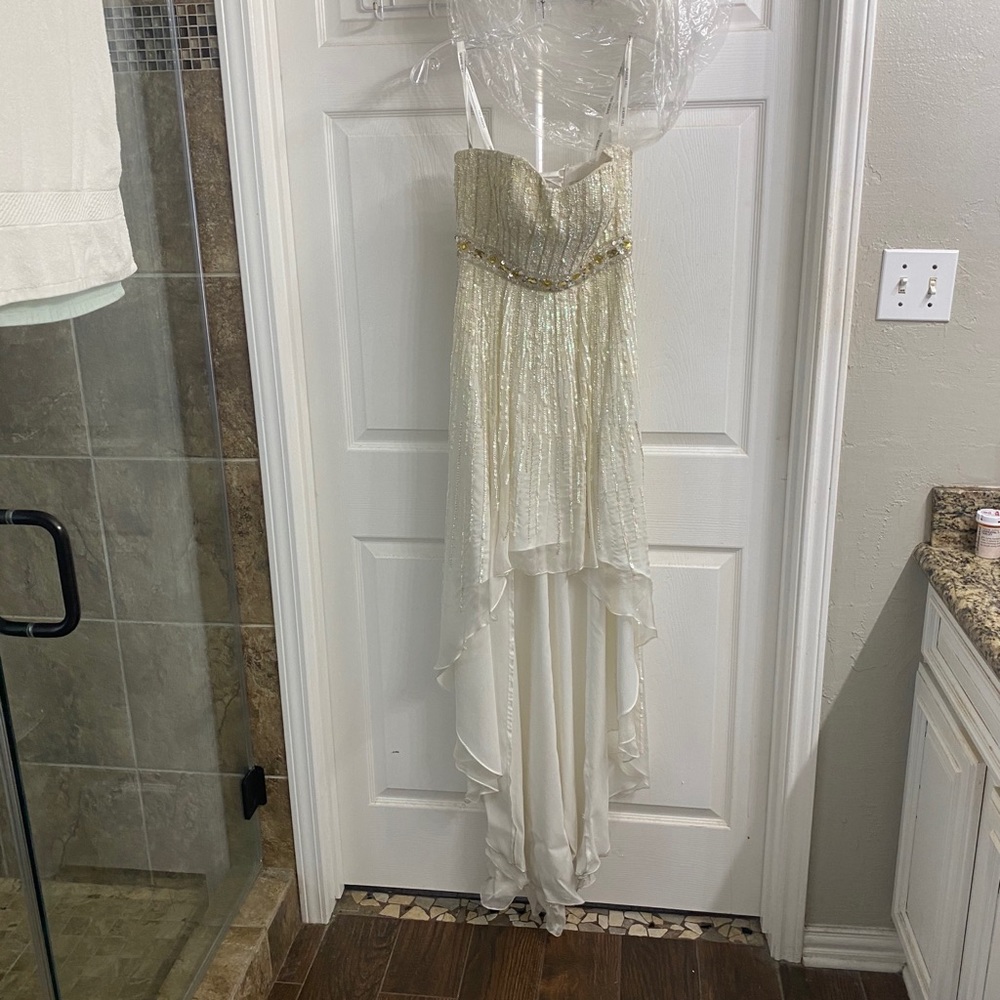 White Sherri hill high low dress